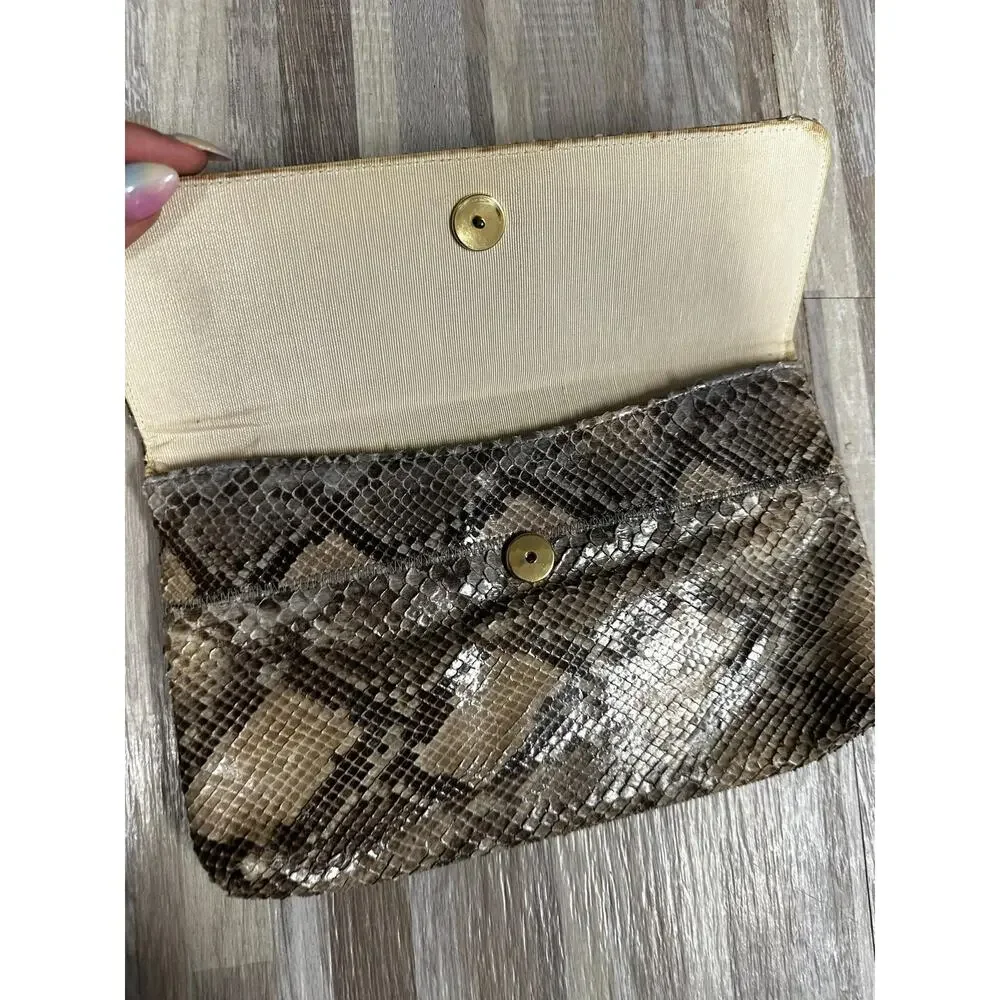 Vintage Brn Exotic Snakeskin Evening Clutch Bag Womens